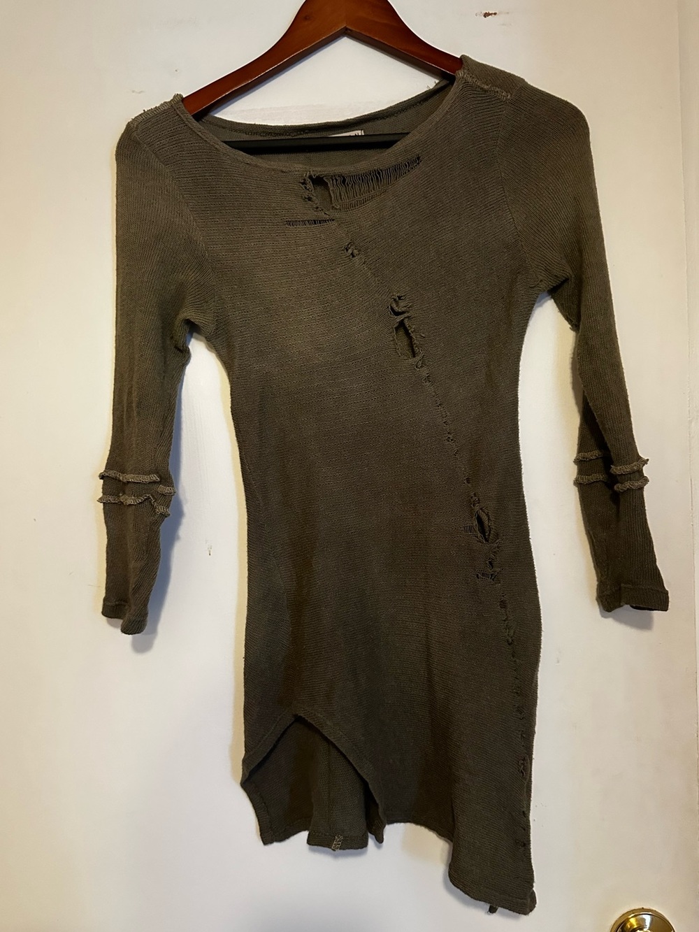 DORAWYN Sage-Olive Distressed Knit Tunic Sweater - Picture 2 of 6